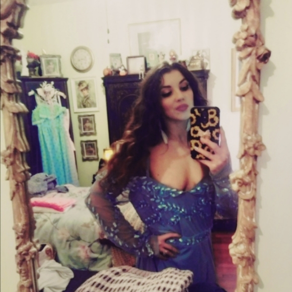 💙 Maya Deluxe Blue Embellished Off-Shoulder Party Dress (L) - Picture 5 of 12